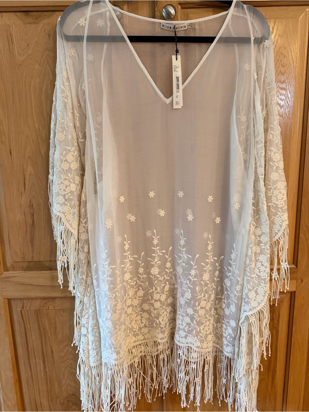 Alice + Olivia Ivory Sheer Embroidered Fringe Tunic M/L New With Tags